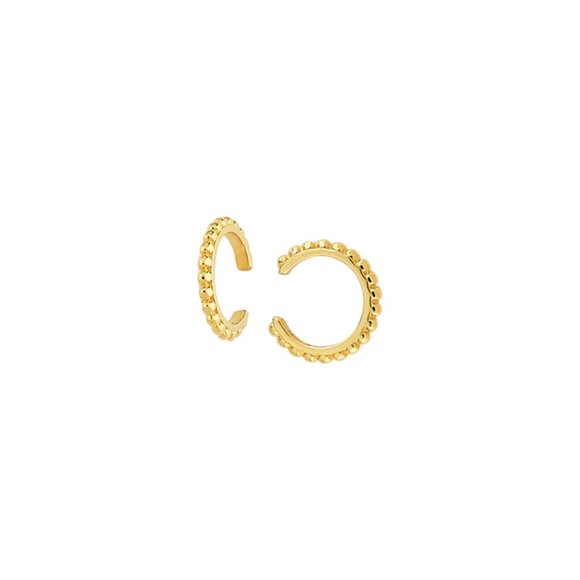 14K Solid Gold Bead Design Ear Cuff Earrings